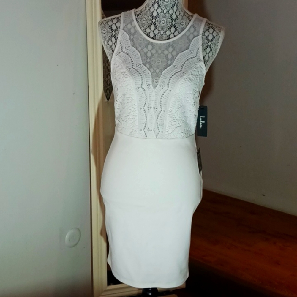 NWT Lulu's White Mesh/Lace Mini Dress
